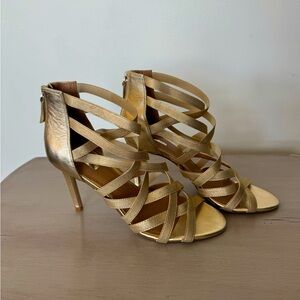 Tahari gold strappy stilettos. Sizer 9. In excellent condition.